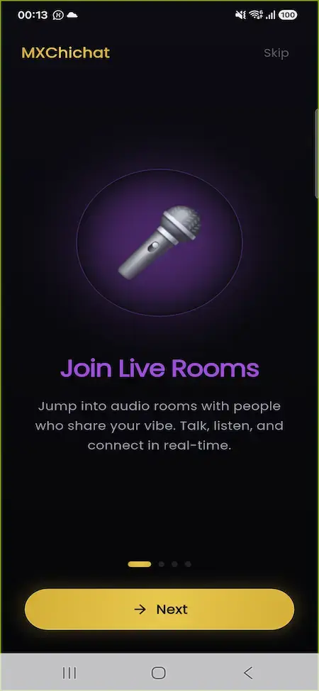 ChillChat mobile welcome screen inviting users to join live audio rooms