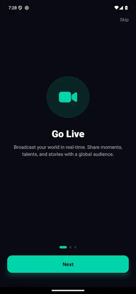 White Label Live Streaming App 24 Bigo Live clone mobile onboarding screen for starting a live broadcast