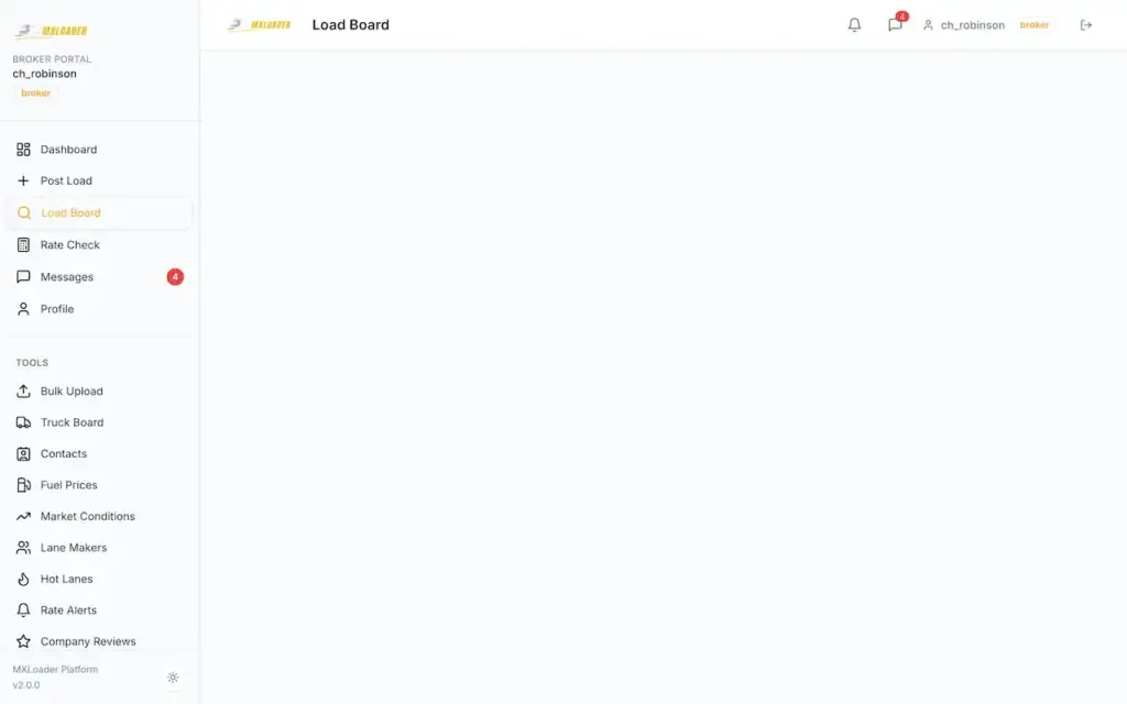 White Label Load Board Software 70 DAT load board broker freight-search screen with posting and assignment status tabs