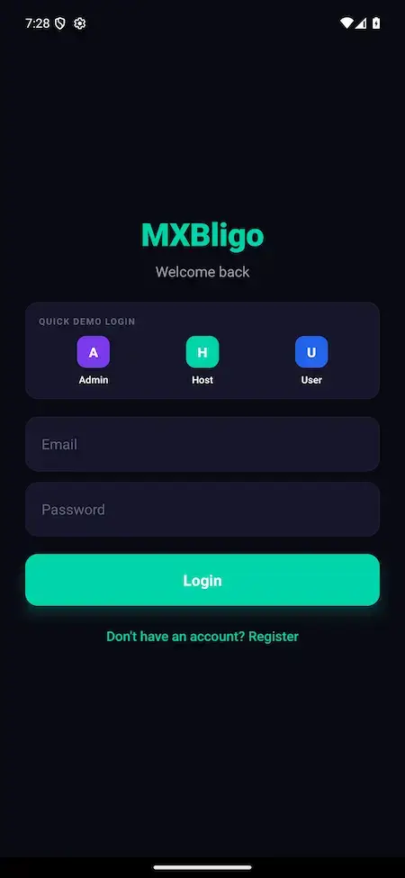 White Label Live Streaming App 23 Bigo Live clone mobile login for audience, host, and agency accounts