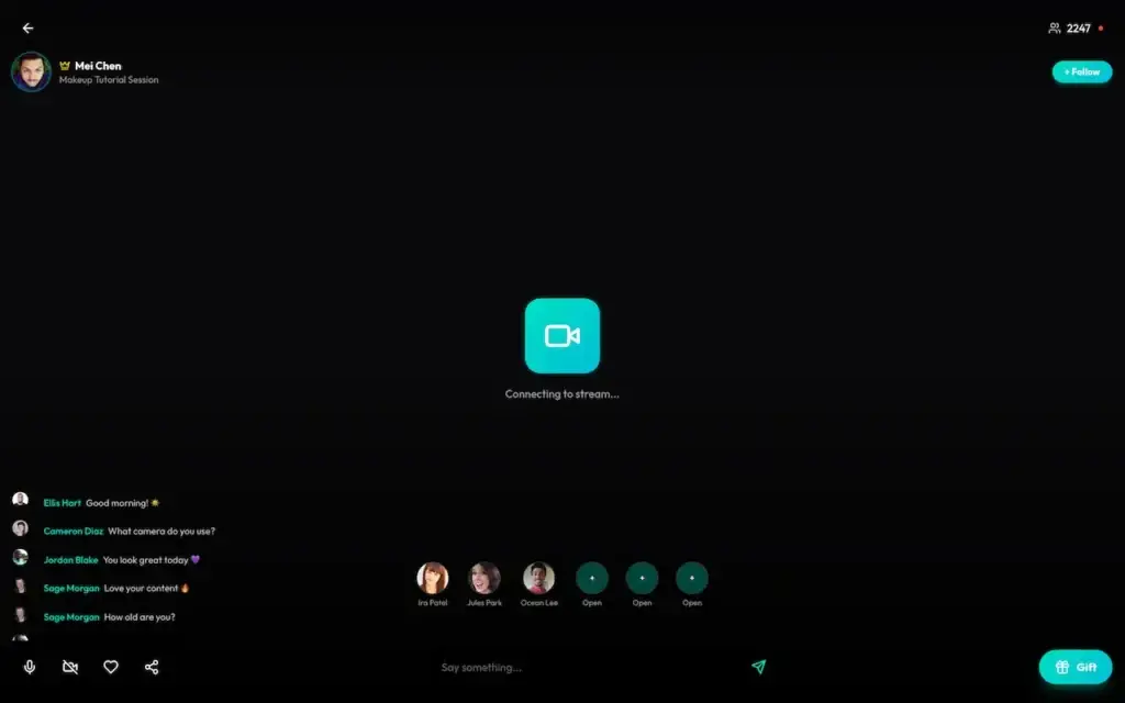 White Label Live Streaming App 27 Bigo Live clone live broadcast room with chat, viewers, gifts, and audience controls