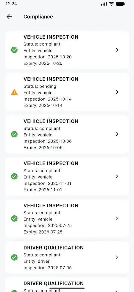 White Label Load Board Software 26 DAT load board carrier mobile compliance list with vehicle inspections and qualification records