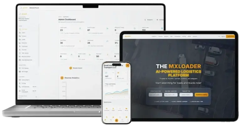 White Label Load Board Software 80 Load board logistics platform with load search, carrier management, bidding, analytics, invoices, and mobile access.