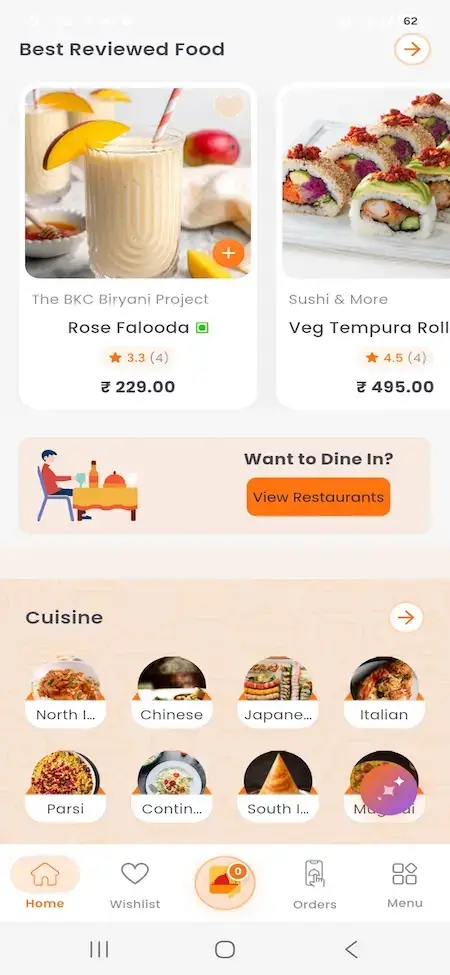 ChowNow Clone 16 UberEats Clone Customer Food Discovery showing best-reviewed dishes, cuisine categories and restaurant discovery action