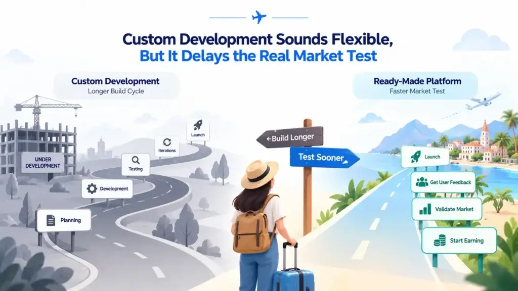Why Startups Choose a Ready-Made Regional Travel Booking Platform Over Custom Development 1 Custom development vs ready-made regional travel booking platform
