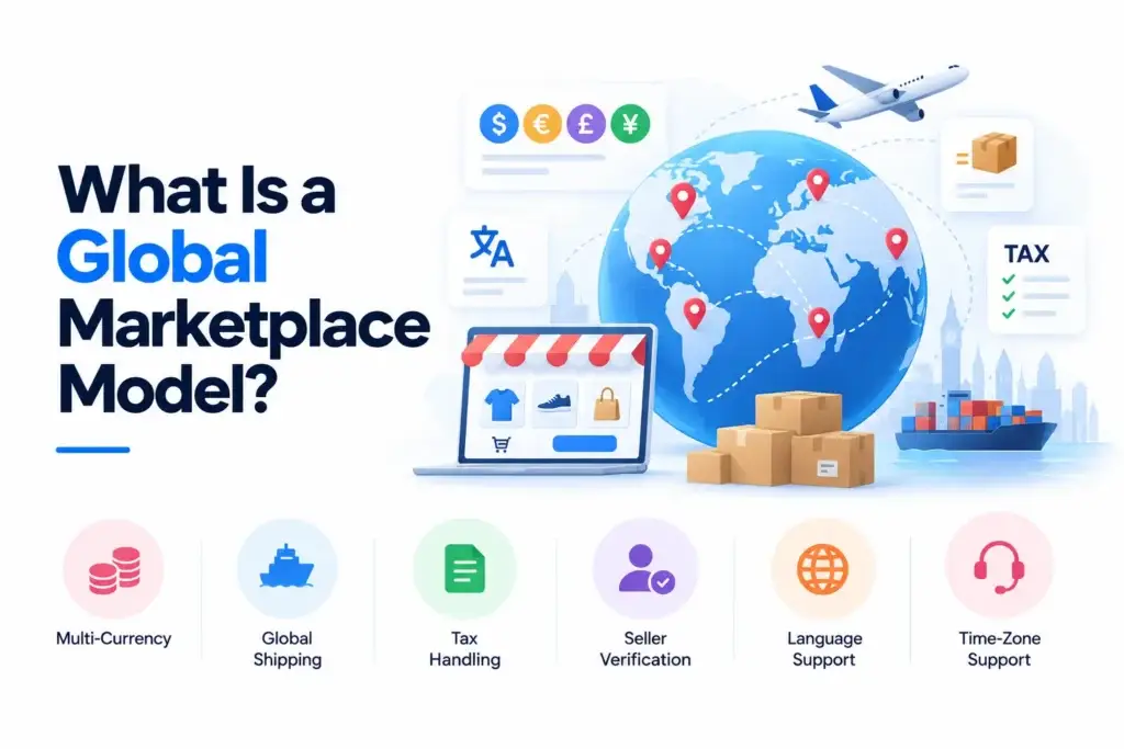 Regional Ecommerce Marketplace vs Global Marketplace: Which Business Model Fits Startups Better? 1 Global marketplace model with multi-currency payments, global shipping, tax handling, seller verification, language support, and time-zone support