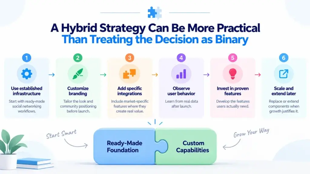 Why Startups Choose a Ready-Made Microblogging Platform Over Custom Development 2 hybrid-strategy-ready-made-and-custom-platform