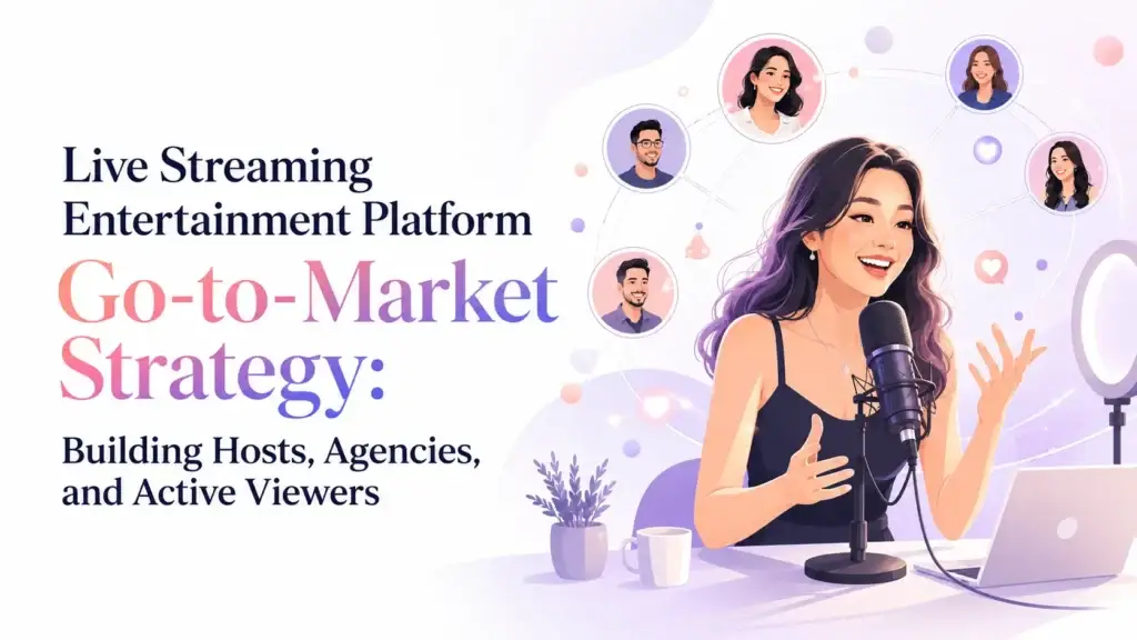 Live streaming entertainment platform go-to-market strategy showing hosts, agencies, creator networks, and active viewer growth