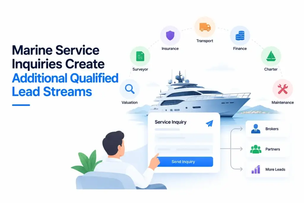 How Does a Yacht Marketplace Platform Turn Buyer Inquiries Into Qualified Broker Leads? 2 Marine service inquiries creating qualified lead streams for surveyors, insurance, transport, finance, charter, and maintenance providers