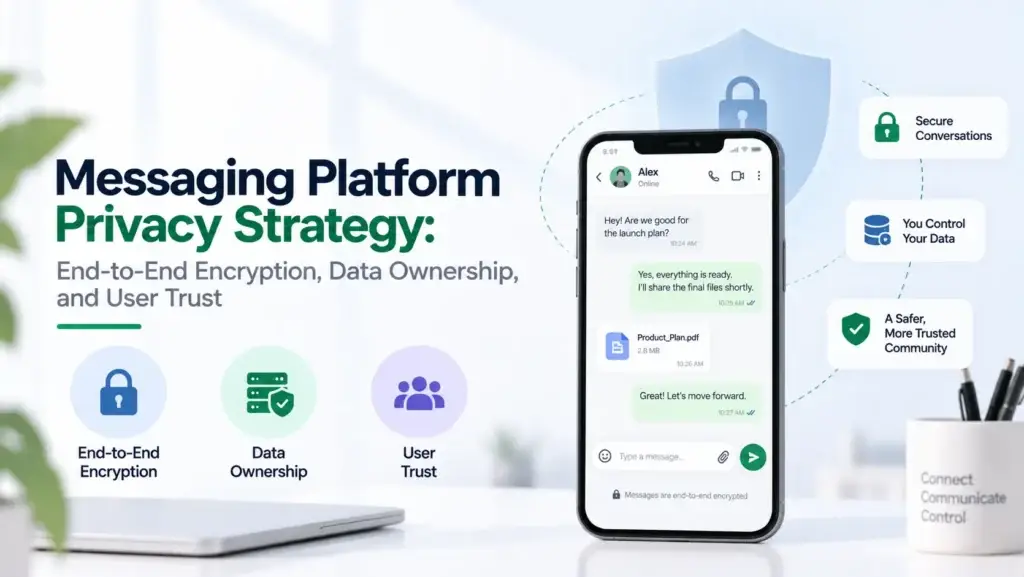 Messaging platform privacy strategy focused on end-to-end encryption, data ownership, secure conversations, and user trust.