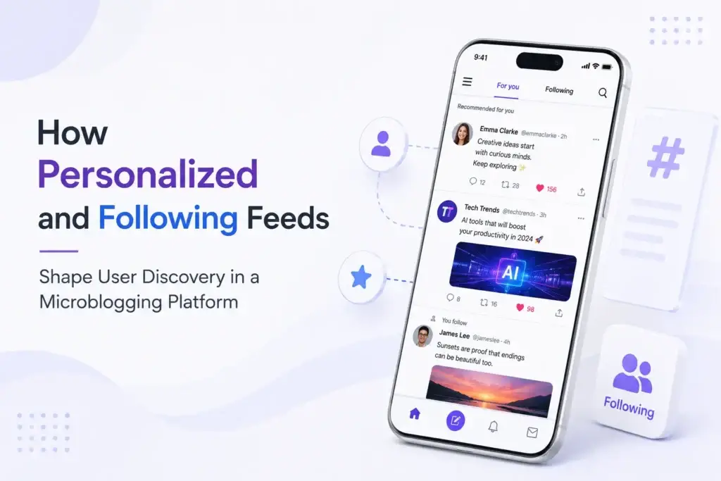 Personalized and following feeds shaping content discovery in a microblogging platform.