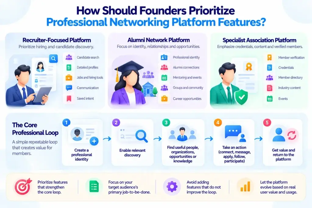 What Features Matter Most in a Professional Networking Platform for Networking, Hiring, and Career Growth? 2 Professional networking platform feature selection focused on connected features and professional outcomes