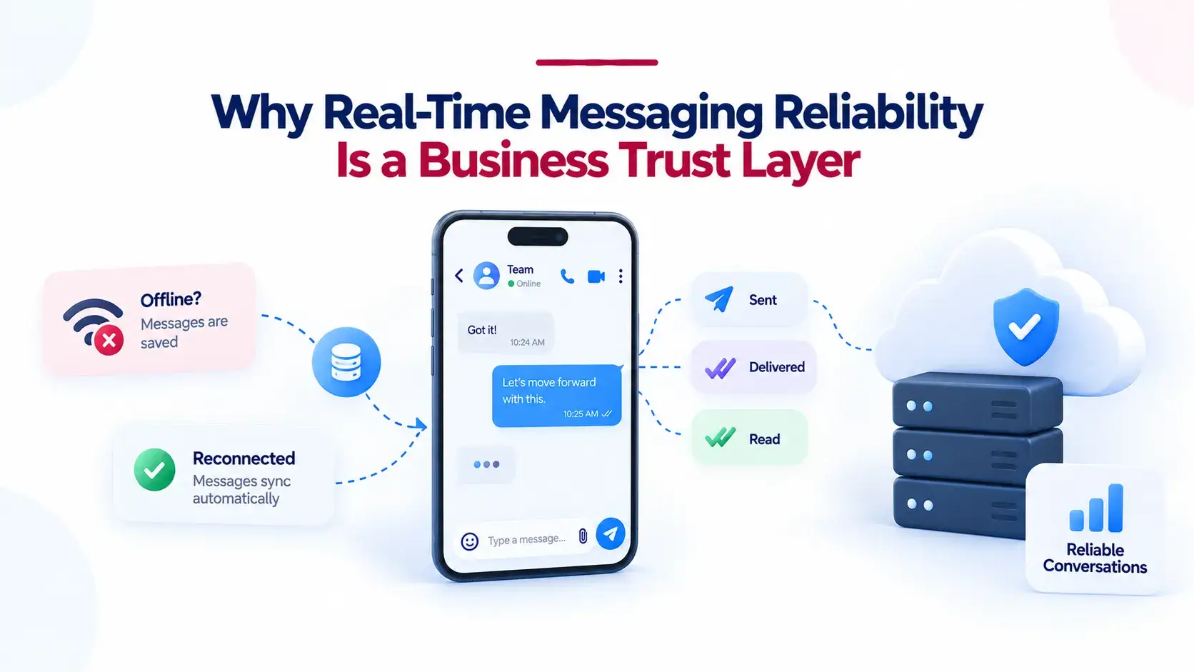 Real-Time Messaging Reliability: Delivery States, Offline Queues, Push Notifications, and Retries 1 Real-time messaging reliability as a business trust layer with offline sync, delivery states, and reliable conversations