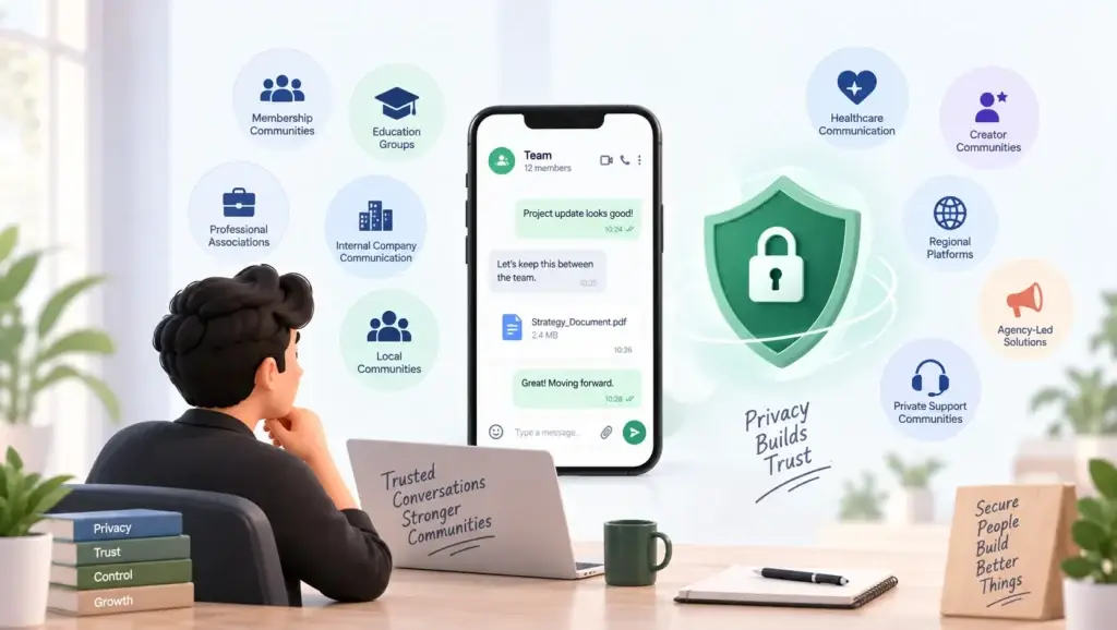 Messaging Platform Privacy Strategy: End-to-End Encryption, Data Ownership, and User Trust 2 Private messaging platform use cases for membership communities, education groups, professional associations, healthcare, creators, and internal teams.