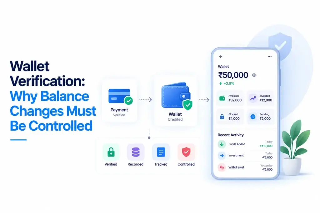 Multi-Asset Investment Platform Security: Wallet Verification, KYC Controls, and Audit Trails 1 Wallet verification process showing payment verification, wallet crediting, available and invested balances, blocked funds, pending amounts, and transaction activity