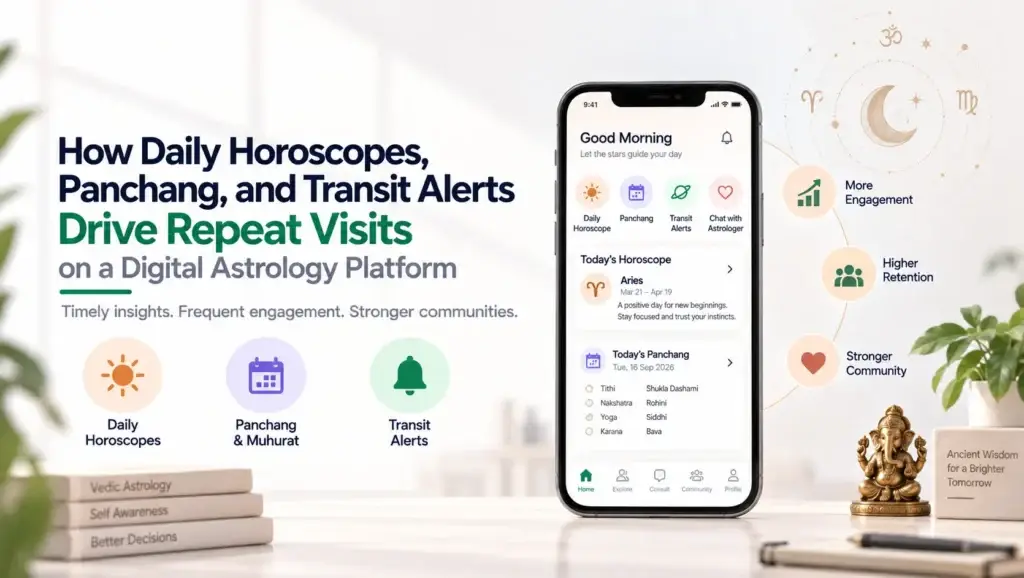 Daily horoscopes, Panchang, and transit alerts driving repeat visits and user retention on a digital astrology platform