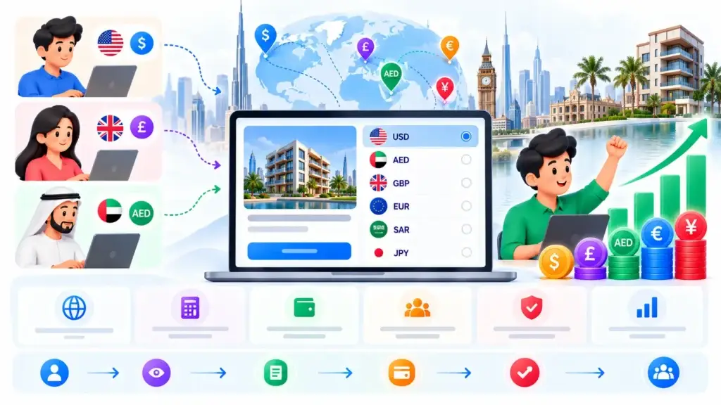 How Multi-Currency Investing Supports International Growth in a Fractional Real Estate Investment Platform 2 Global real estate investment platform with currency selection, international investors, property listings, multi-currency support, and portfolio growth.