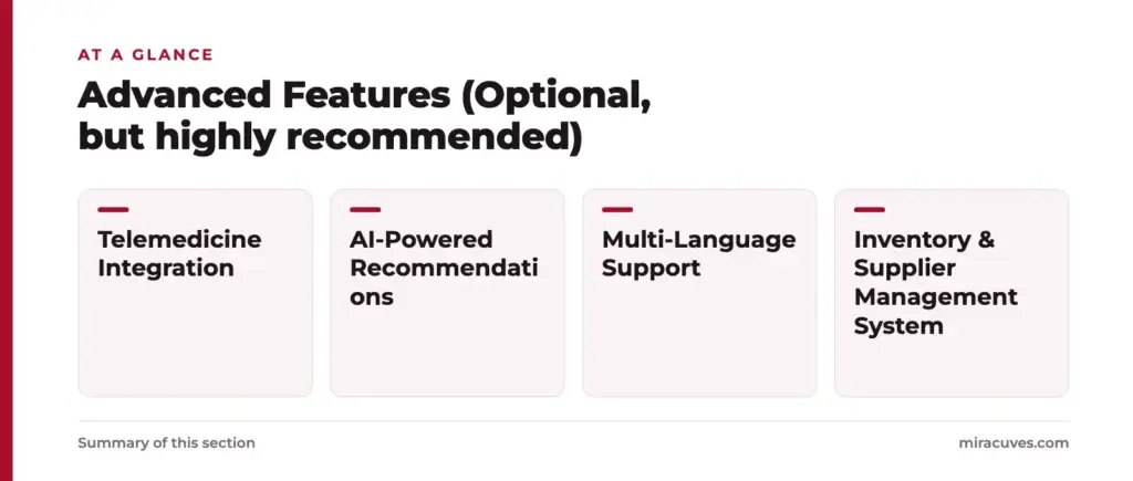 How Much Does It Cost to Build an Online Pharmacy App from Scratch? 1 Advanced Features (Optional, but highly recommended): Telemedicine Integration, AI-Powered Recommendations, Multi-Language Support, Inventory & Supplier Management System