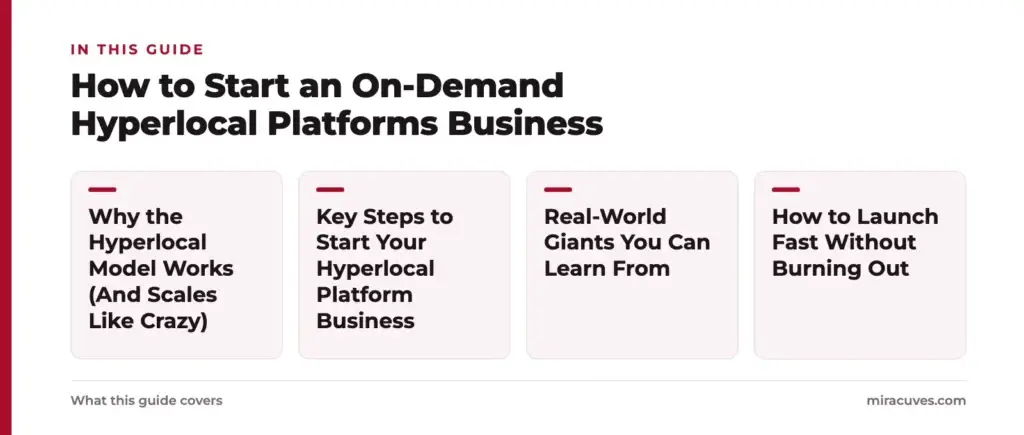 How to Start an On-Demand Hyperlocal Platforms Business 1 How to Start an On-Demand Hyperlocal Platforms Business: Why the Hyperlocal Model Works (And Scales Like Crazy), Key Steps to Start Your Hyperlocal Platform Business, Real-World Giants You Can Learn From, How to Launch Fast Without Burning