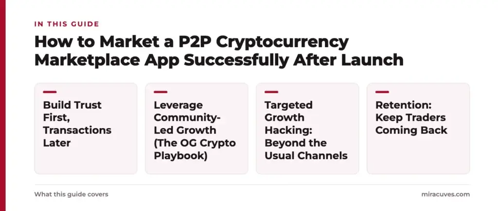 How to Market a P2P Cryptocurrency Marketplace App Successfully After Launch 1 How to Market a P2P Cryptocurrency Marketplace App Successfully After Launch: Build Trust First, Transactions Later, Leverage Community-Led Growth (The OG Crypto Playbook), Targeted Growth Hacking: Beyond the Usual Channels, Retention: Keep