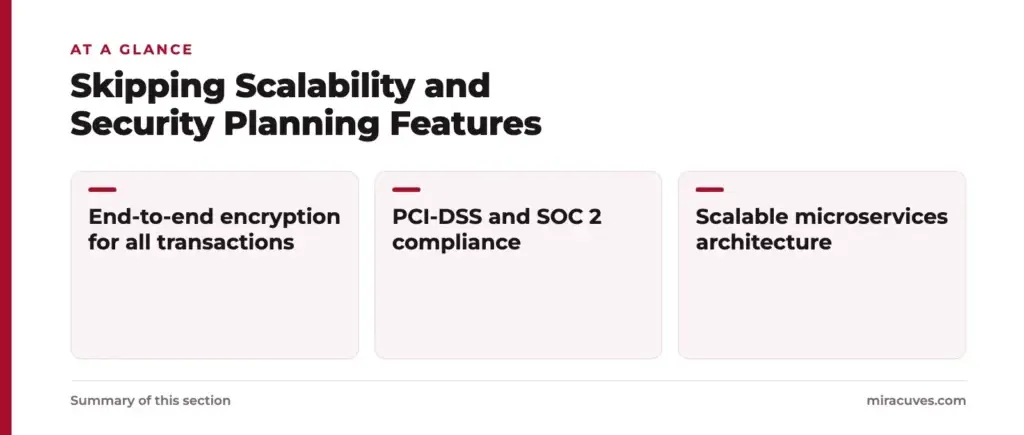 Top 5 Mistakes Startups Make When Building a Neobank Clone 2 Skipping Scalability and Security Planning Features: End-to-end encryption for all transactions, PCI-DSS and SOC 2 compliance, Scalable microservices architecture