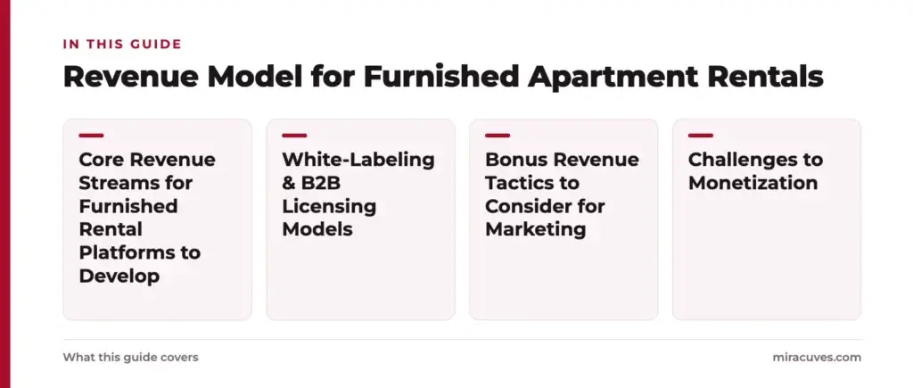 Revenue Model for Furnished Apartment Rentals 2 Revenue Model for Furnished Apartment Rentals: Core Revenue Streams for Furnished Rental Platforms to Develop, White-Labeling & B2B Licensing Models, Bonus Revenue Tactics to Consider for Marketing, Challenges to Monetization