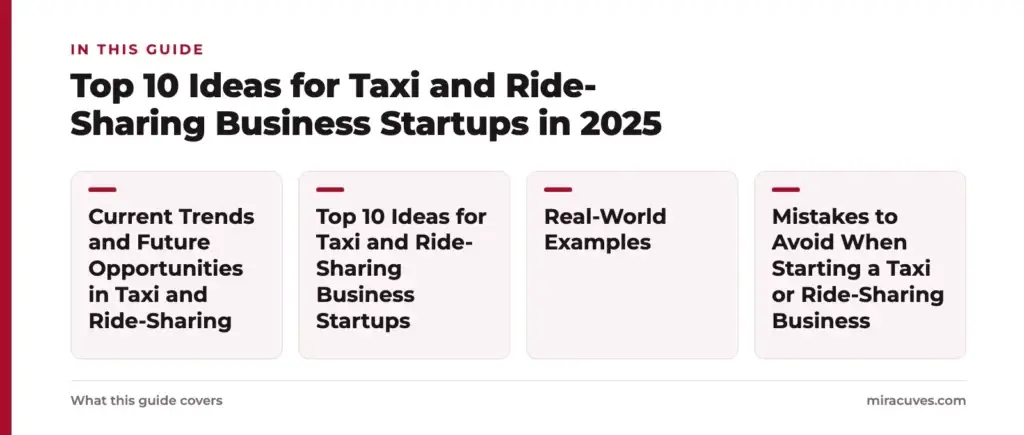 Top 10 Ideas for Taxi and Ride-Sharing Business Startups in 2025 2 Top 10 Ideas for Taxi and Ride-Sharing Business Startups in 2025: Current Trends and Future Opportunities in Taxi and Ride-Sharing, Top 10 Ideas for Taxi and Ride-Sharing Business Startups, Real-World Examples, Mistakes to Avoid When Starti