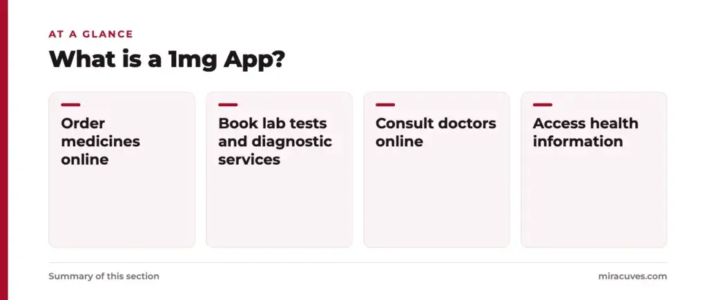 What is a 1mg App and How Does It Work? 1 What is a 1mg App?: Order medicines online, Book lab tests and diagnostic services, Consult doctors online, Access health information