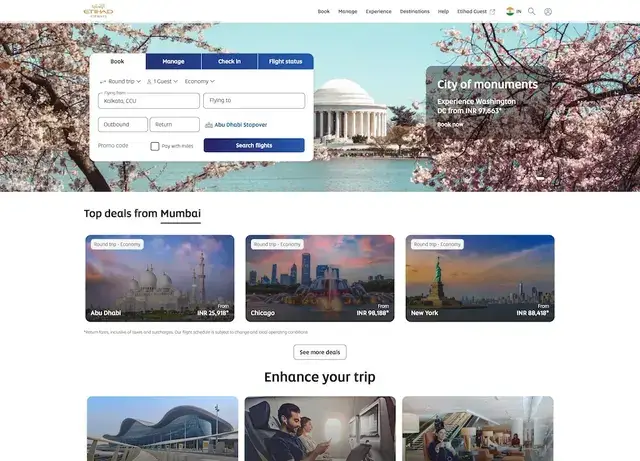 Etihad flight booking built by Miracuves