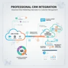 Infographic showcasing CRM Integration for Email Marketing with seamless data sync, segmentation, automated workflows, analytics, and content insertion. Features logos of Salesforce, Hubspot, Klaviyo, and ActiveCampaign.