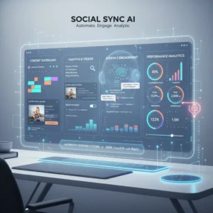 A futuristic, holographic dashboard labeled “Social Media Automation Tools” displays content scheduling, trending hashtags, audience stats, and analytics above a sleek desk in a minimalist, tech-inspired office. A futuristic, holographic dashboard labeled "Social Media Automation Tools" displays content scheduling, trending hashtags, audience stats, and analytics above a sleek desk in a minimalist, tech-inspired office.