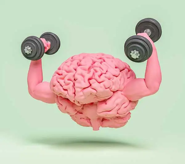 Illustration of a brain doing weight training
