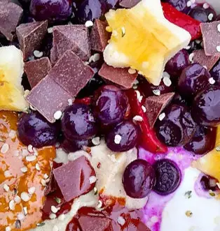 Closeup of a Vibrant Colourful Porridge with Sugar Free, Dairy Free Chocolate