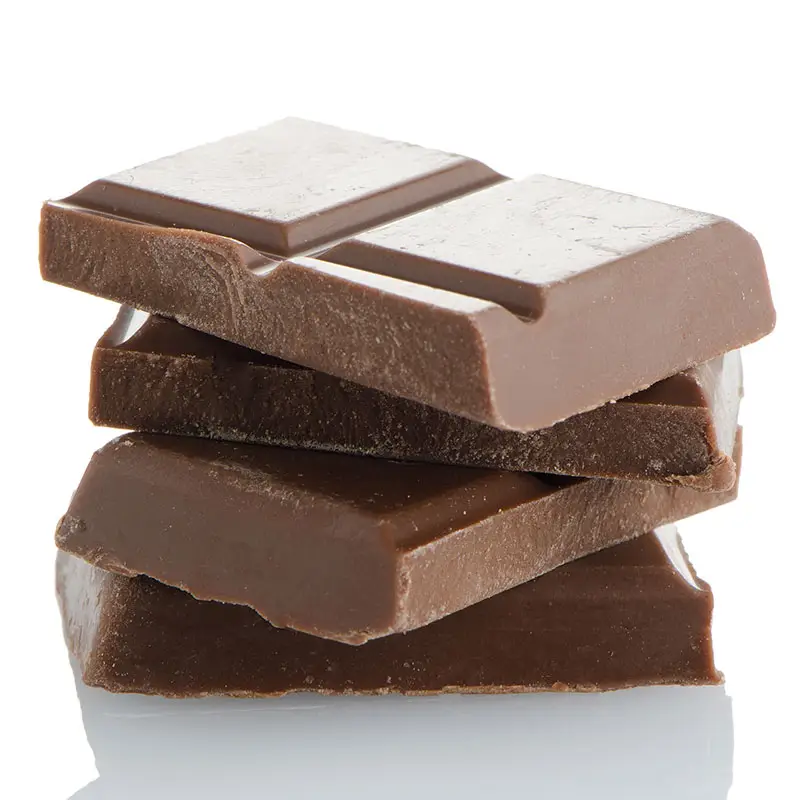 Closeup of dark chocolate pieces stacked