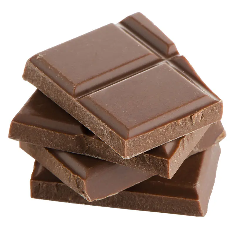 Closeup of chocolate pieces stacked up