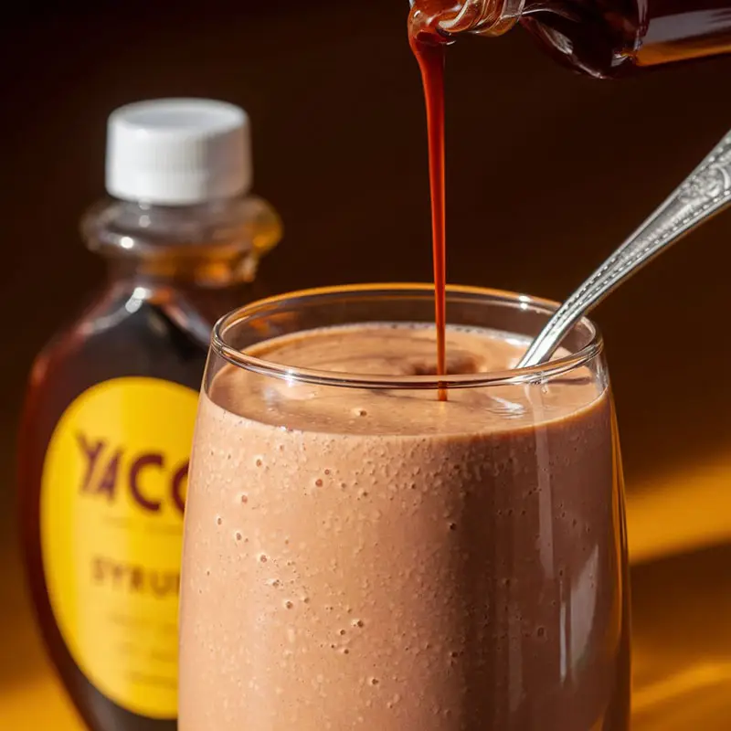 Yacon syrup poured into healthy chocolate smoothie
