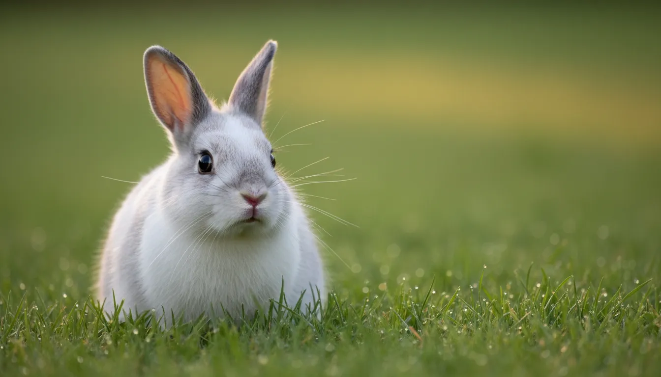 White rabbit sitting in green grass