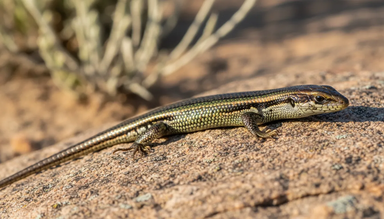 Sleek skink basking on a sunlit rock