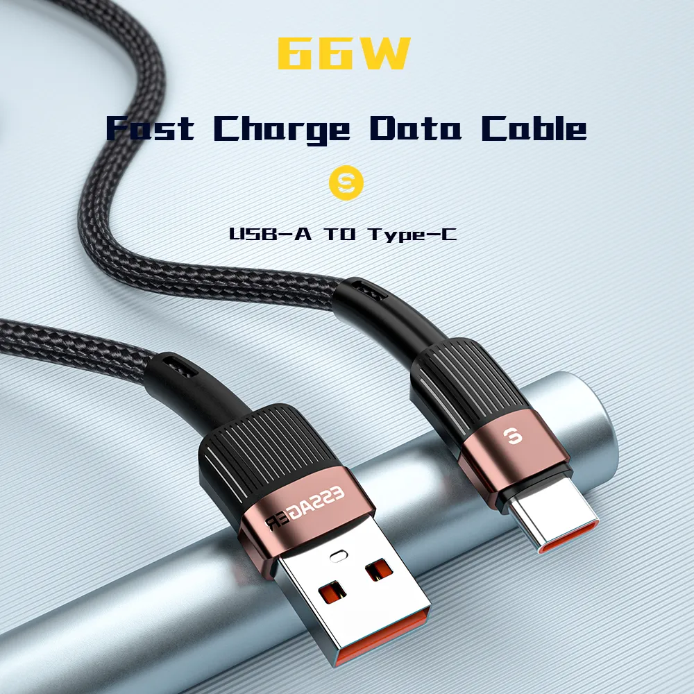 כבל טעינה וסנכרון Type C שזור ומחוזק במיוחד 6A 66W לטעינה מהירה מבית Essager