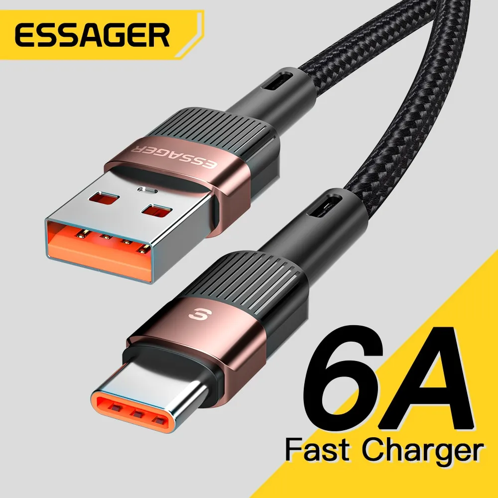 כבל טעינה וסנכרון Type C שזור ומחוזק במיוחד 6A 66W לטעינה מהירה מבית Essager