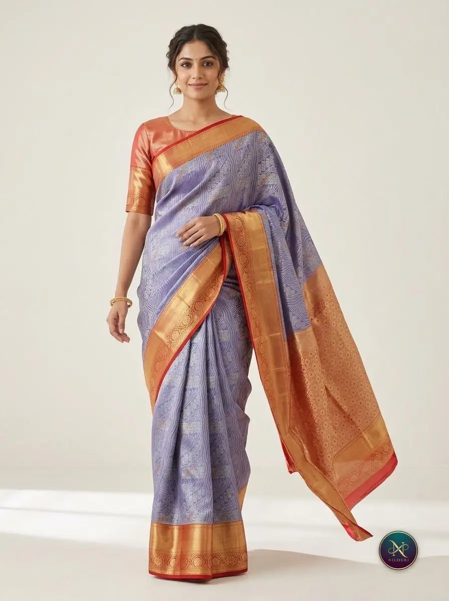 Lavender Orange Meenakari Pattu Saree