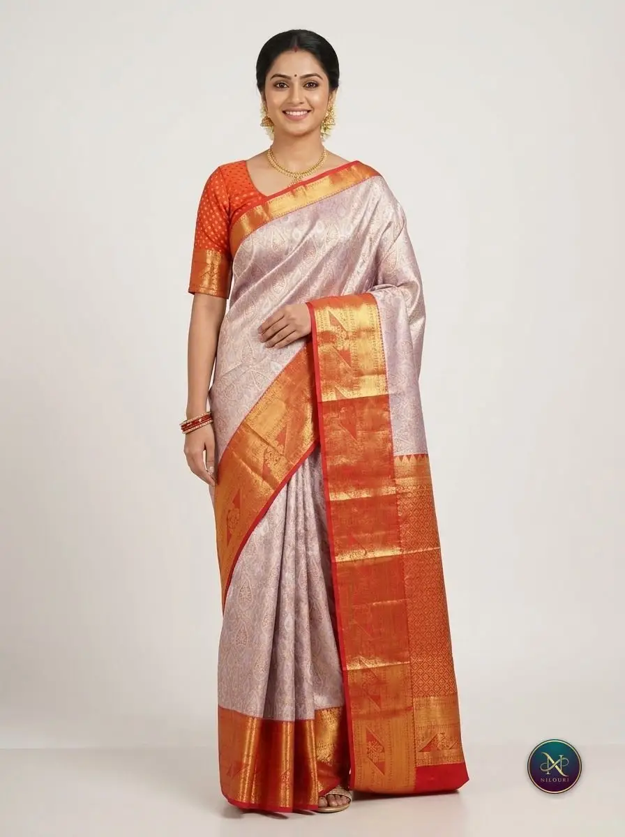 Lilac Orange Meenakari Pattu Saree
