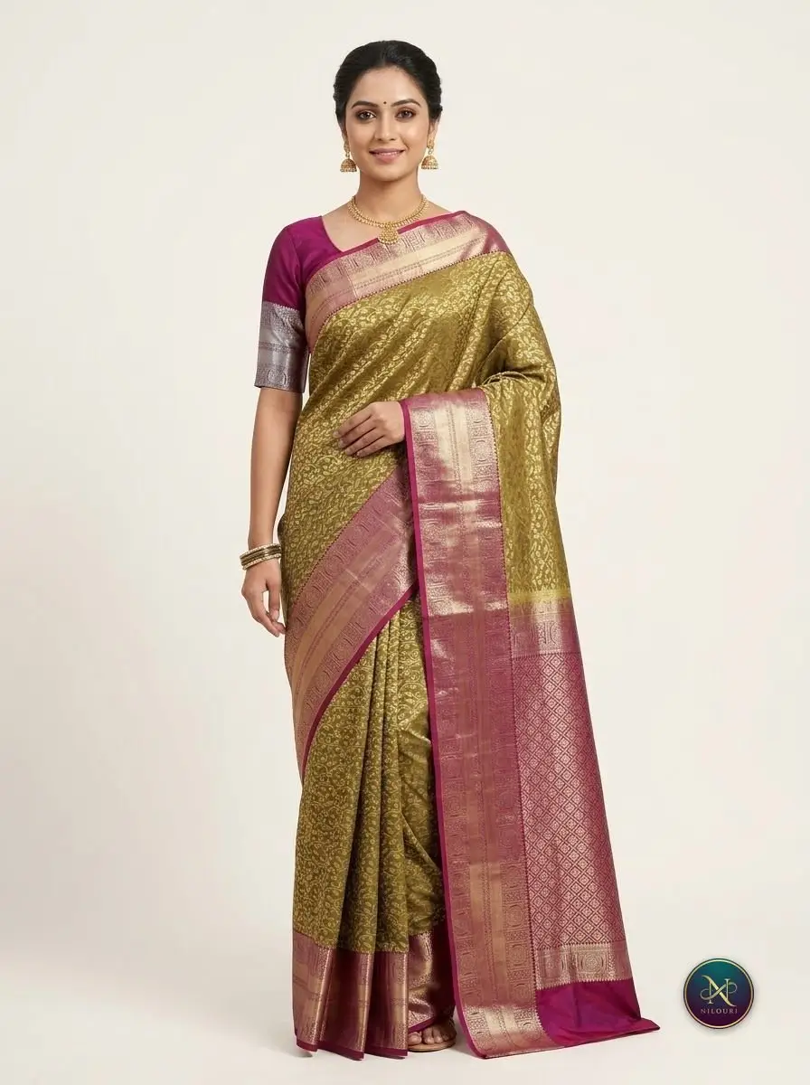 Olive Magenta Pure Pattu Saree