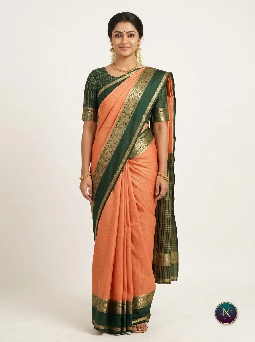 Peach Green Mysore Crepe Silk Saree