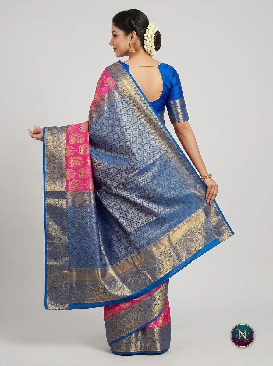 Rose Cobalt Pure Kanchi Pattu Saree