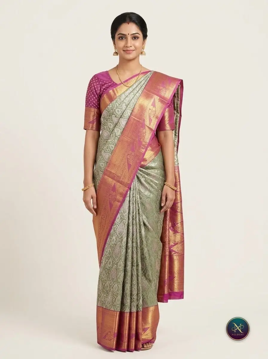 Sage Magenta Meenakari Pattu Saree