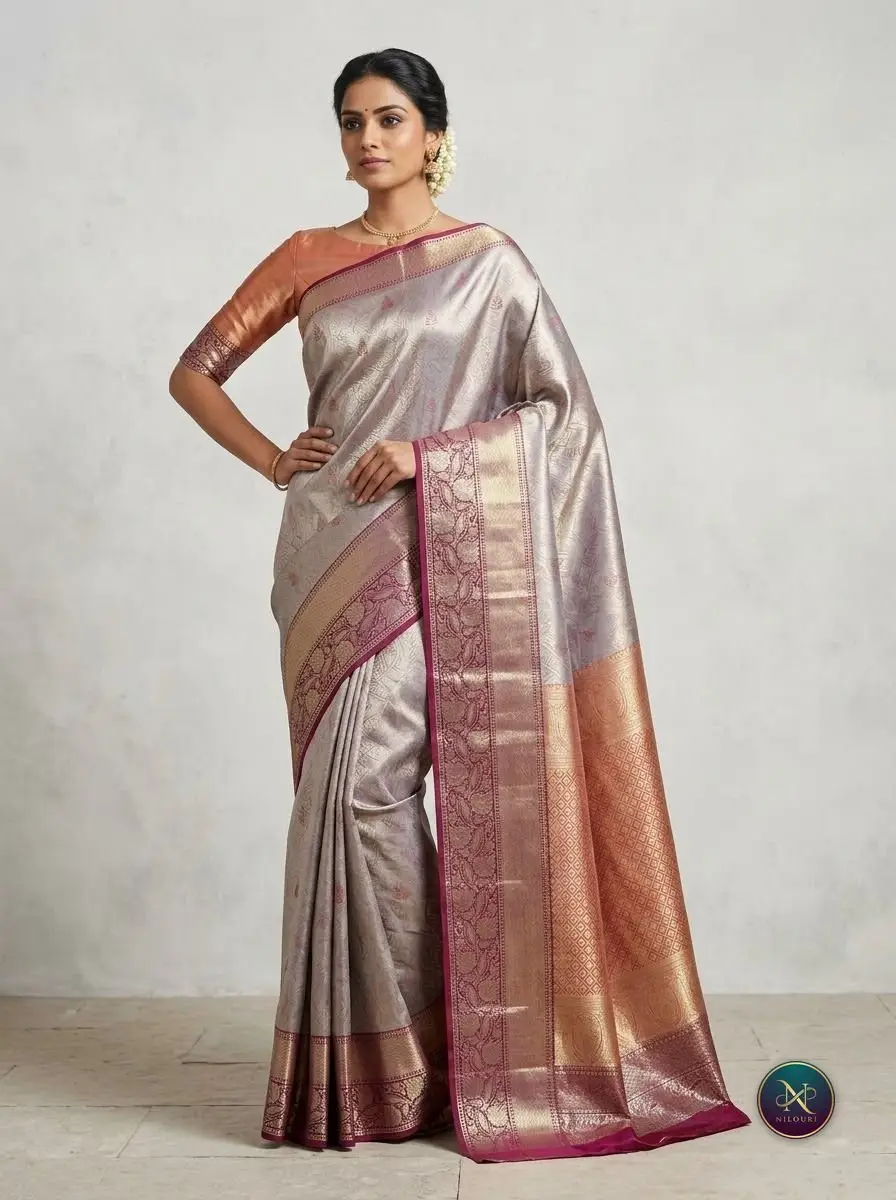 Silver Copper Pattu Silk Saree