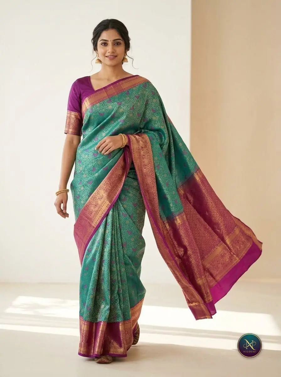 Teal Magenta Pure Meenakari Pattu Saree