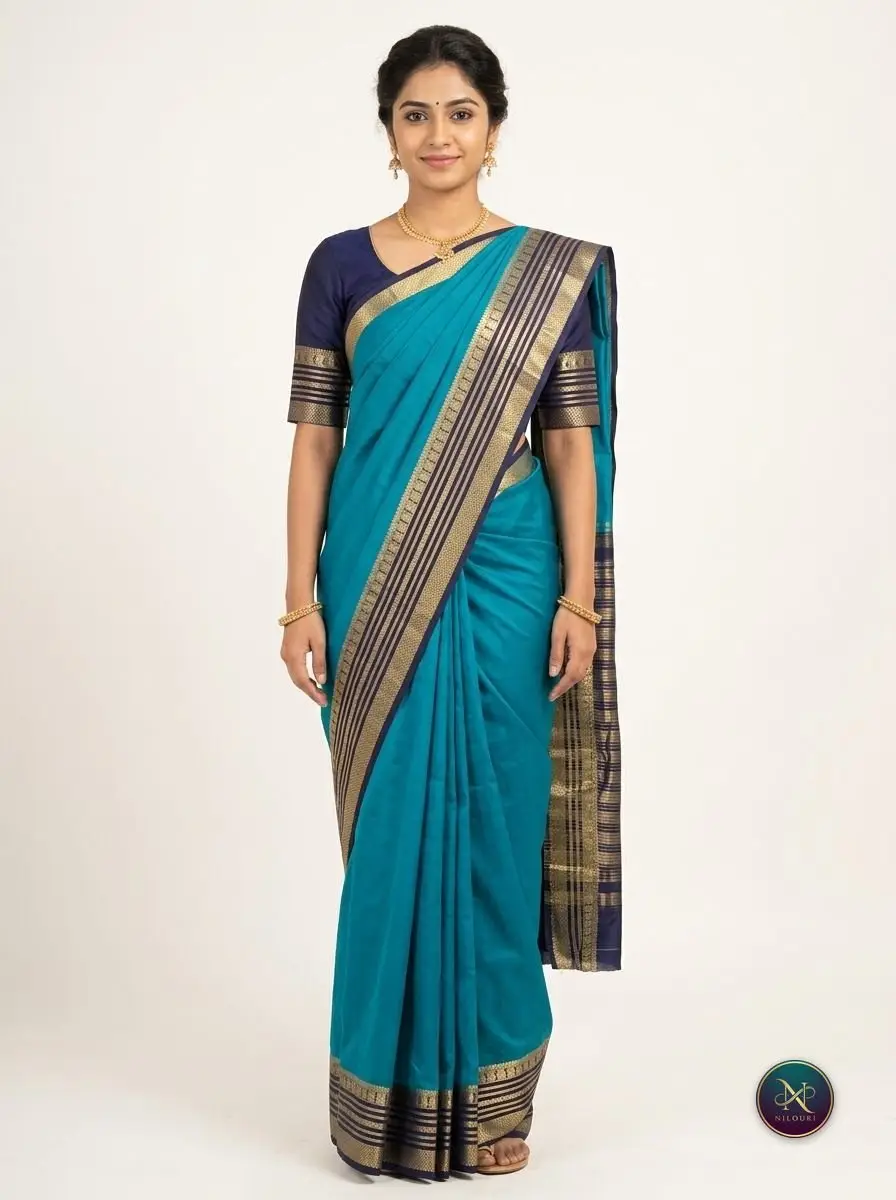 Teal Navy Mysore Crepe Silk Saree