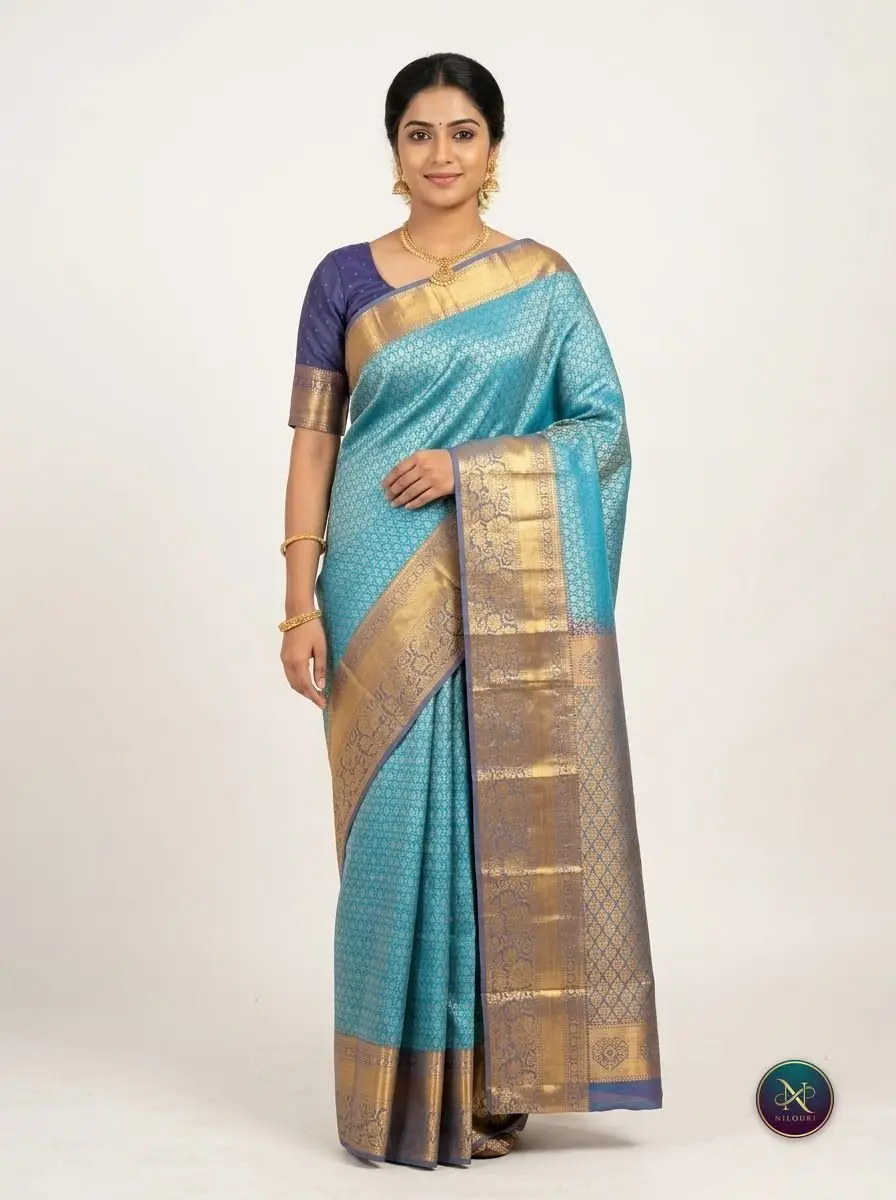 Turquoise Navy Pure Pattu Saree
